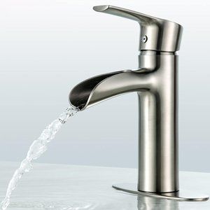 Bathroom Sink Faucet Waterfall Single Handle Brushed NIckel